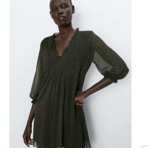 Zara Green V-Neck Bishop Sleeve Sundress